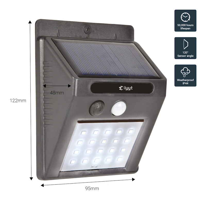 (image for) 20 LED Solar Powered Outdoor Garden Wall Light With Motion Sensor