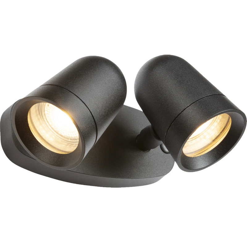 (image for) Knightsbridge NESGU Neso IP54 Twin GU10 Adjustable Security Spotlights In Black Cool White