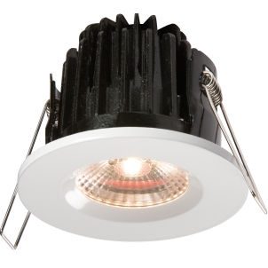 IP65 7w Fire Rated LED Downlight White Bezel 3000K Warm White - Click Image to Close